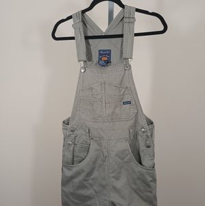 Vintage Route 66 Large Bib Overalls Shorts Dark Khaki Denim Women Small USED.